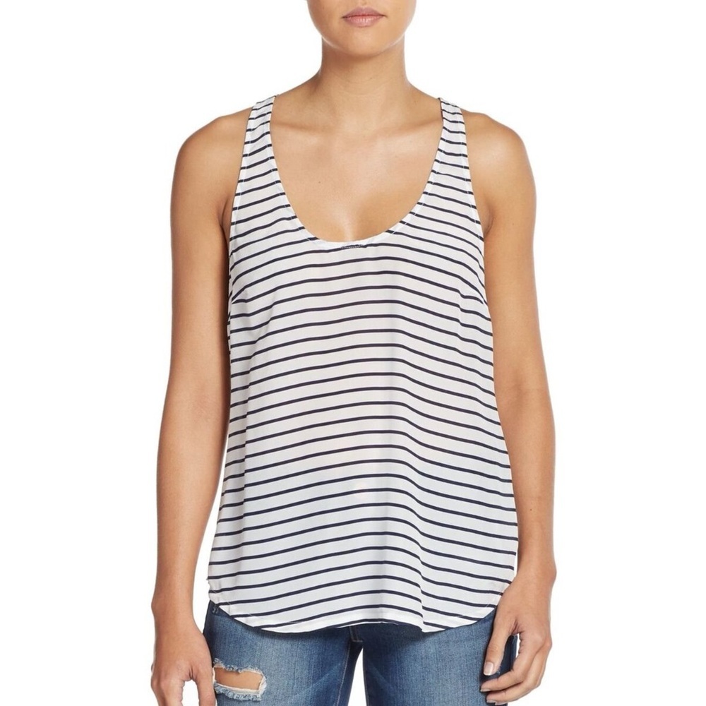 Joie Drew Silk Racerback Tank Top small striped white navy blue